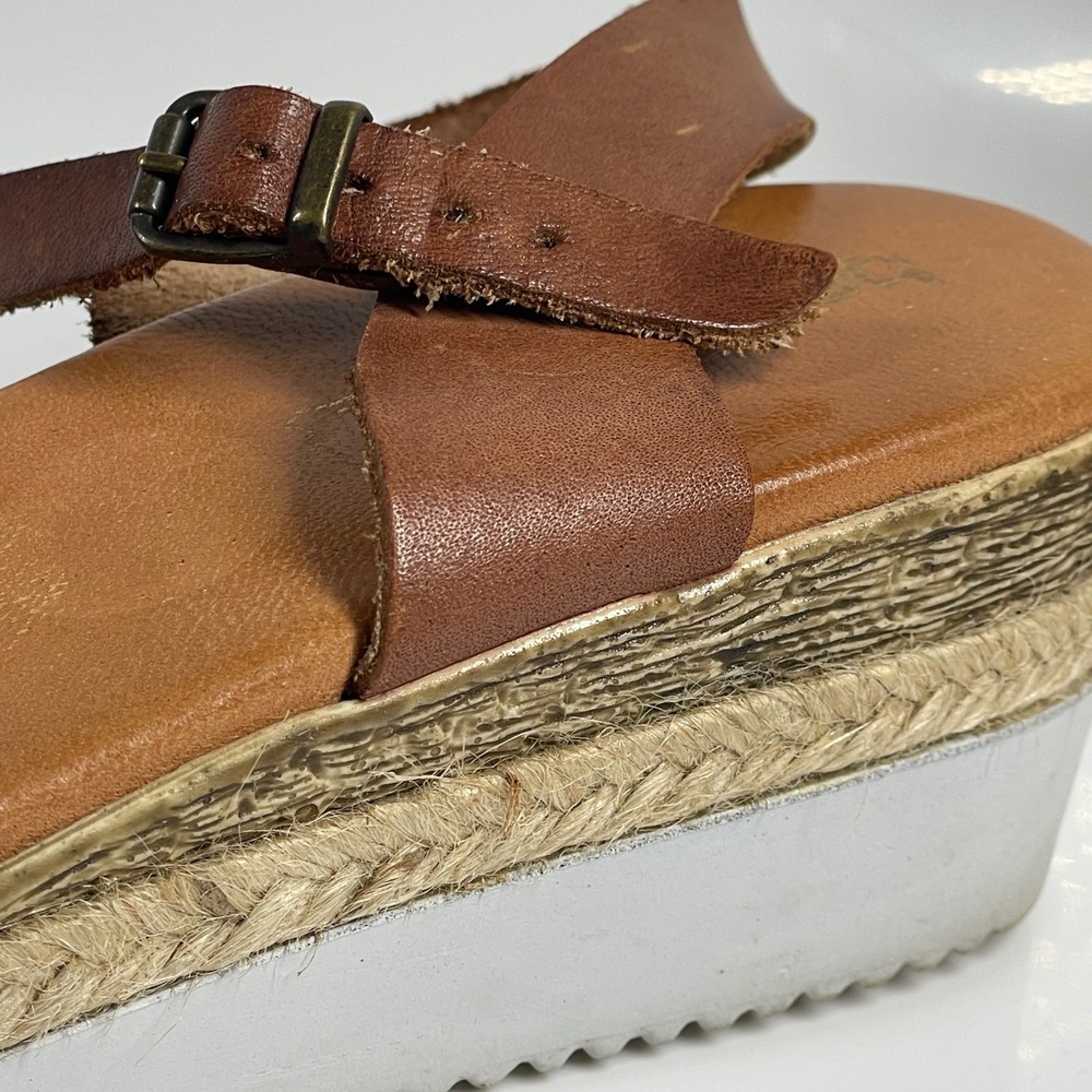 Sz 9.5-10 Bertuchi Brown Leather Espadrille Platform Sandals Made in Spain - Picture 14 of 16